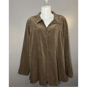Joanna Jacket Womens Large Brown Faux Suede Stretch Full Zip Long Sleeve Top